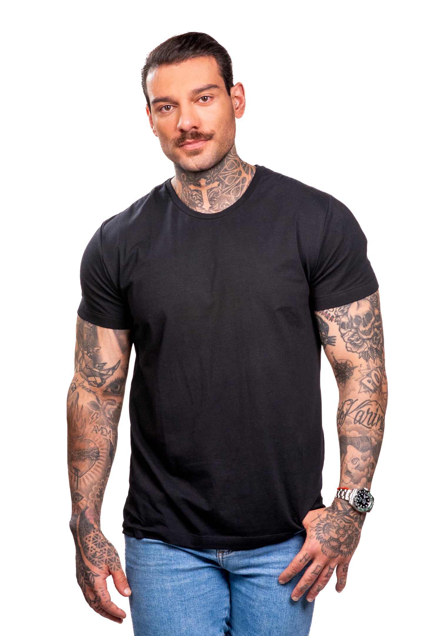 Camiseta Preta Double - Gola Redonda