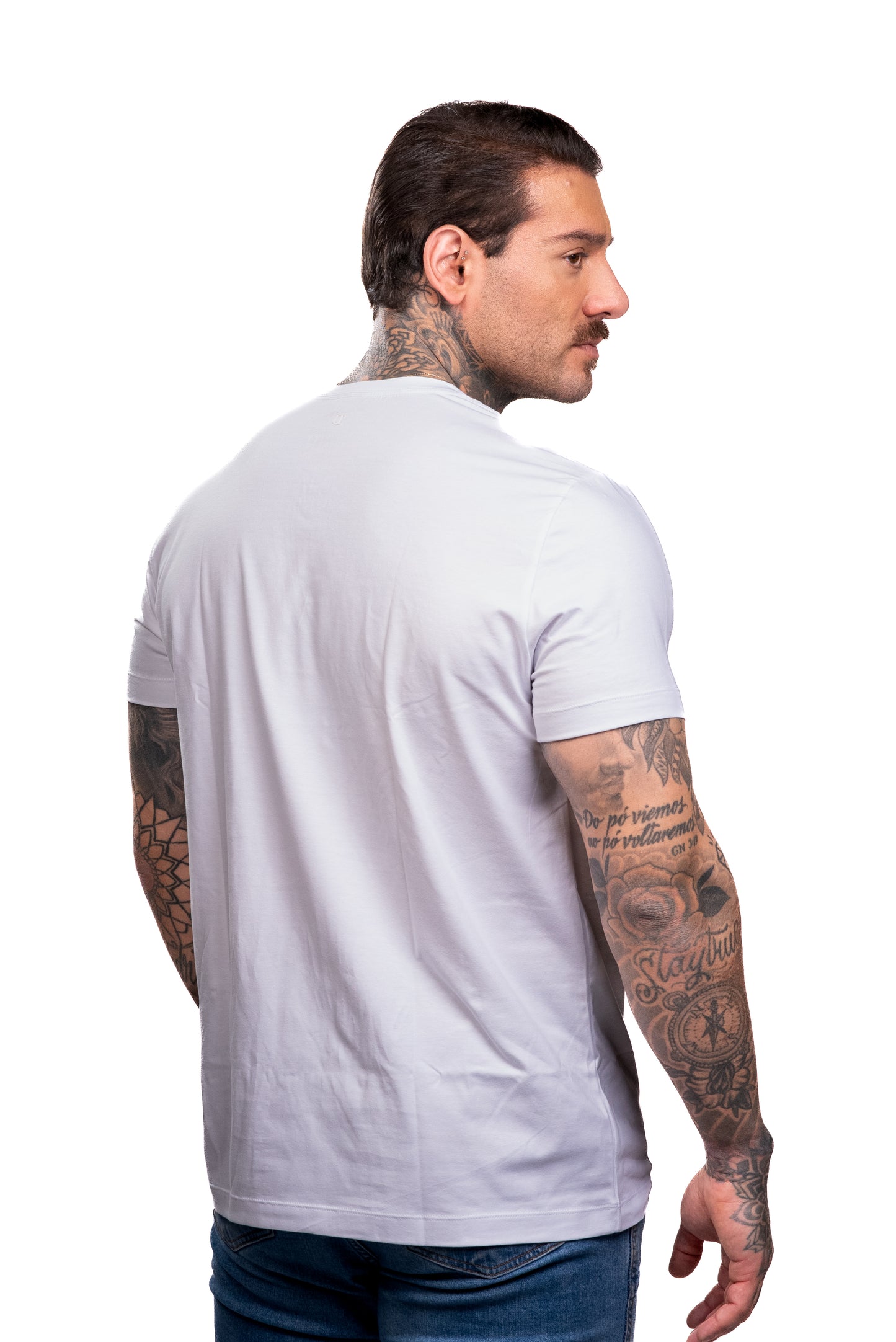 Camiseta Branca Double - Gola Redonda