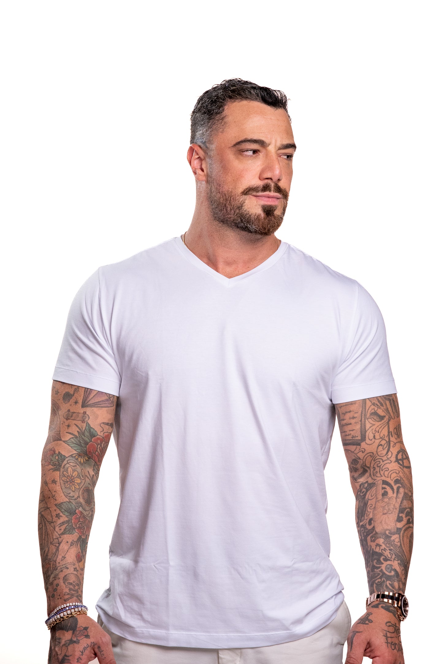 Camiseta Branca Double - Gola V