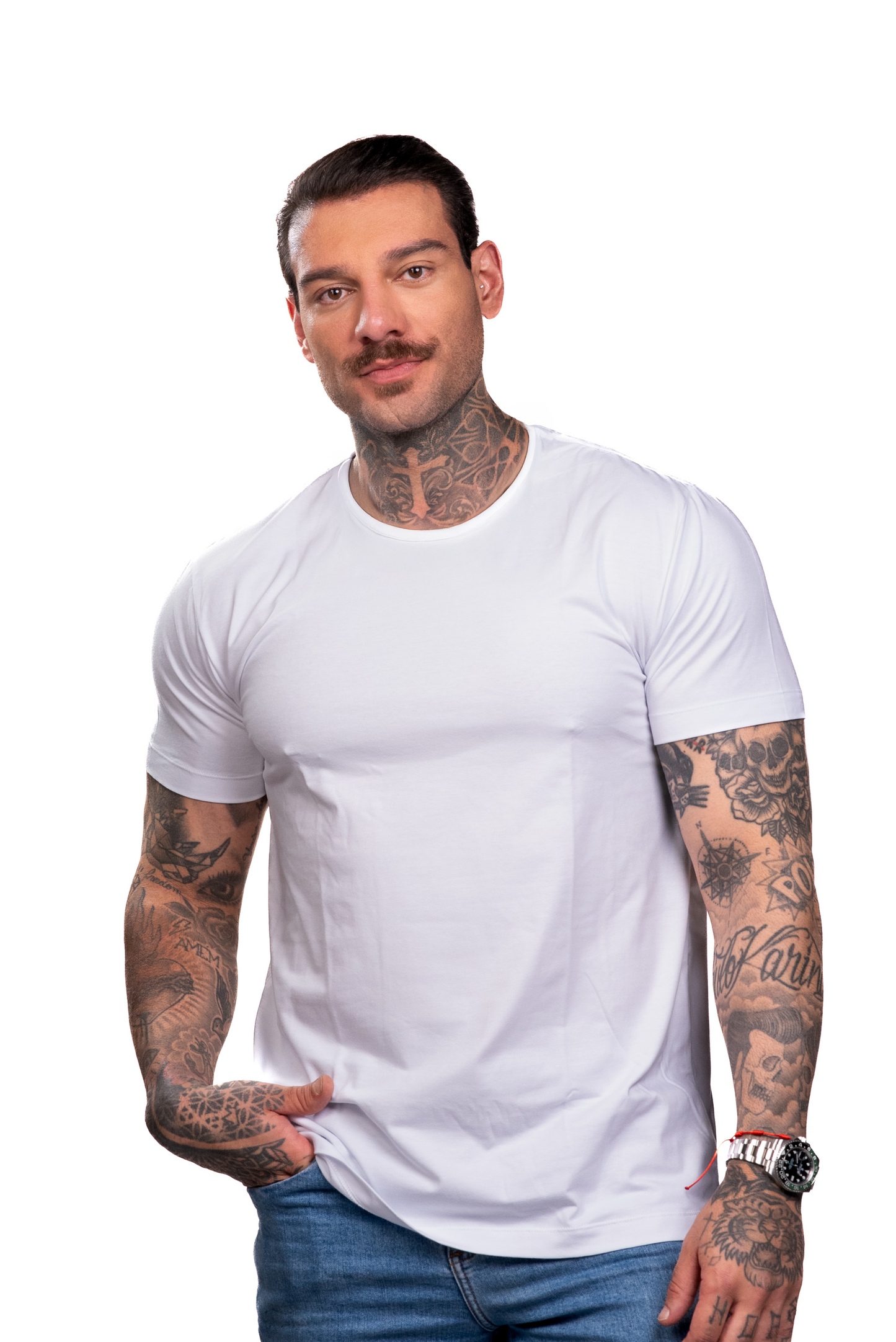 Camiseta Branca Double - Gola Redonda